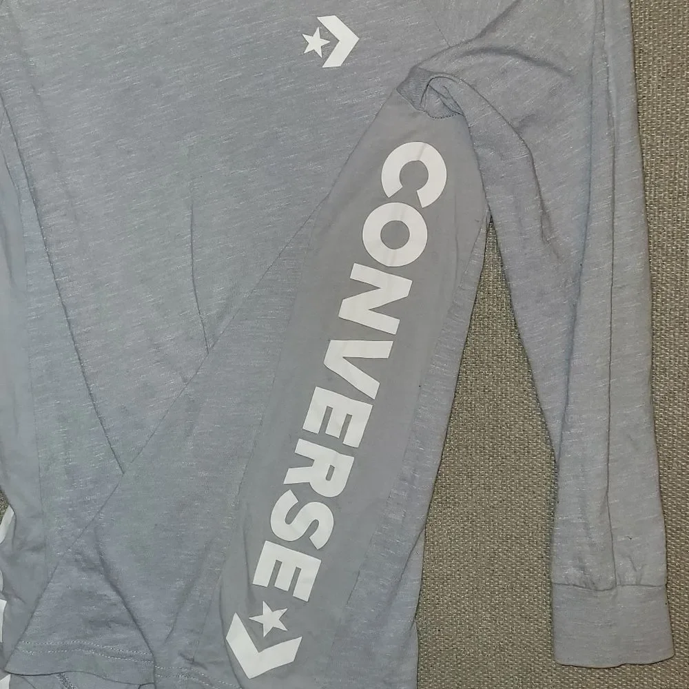 Converse Size Large 12-13 Years Light Gray Hooded Longsleeve Shirt